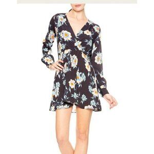 New Flynn Skye Elle Mini Dress Womens Large Midnight Flora Navy Blue Floral LS